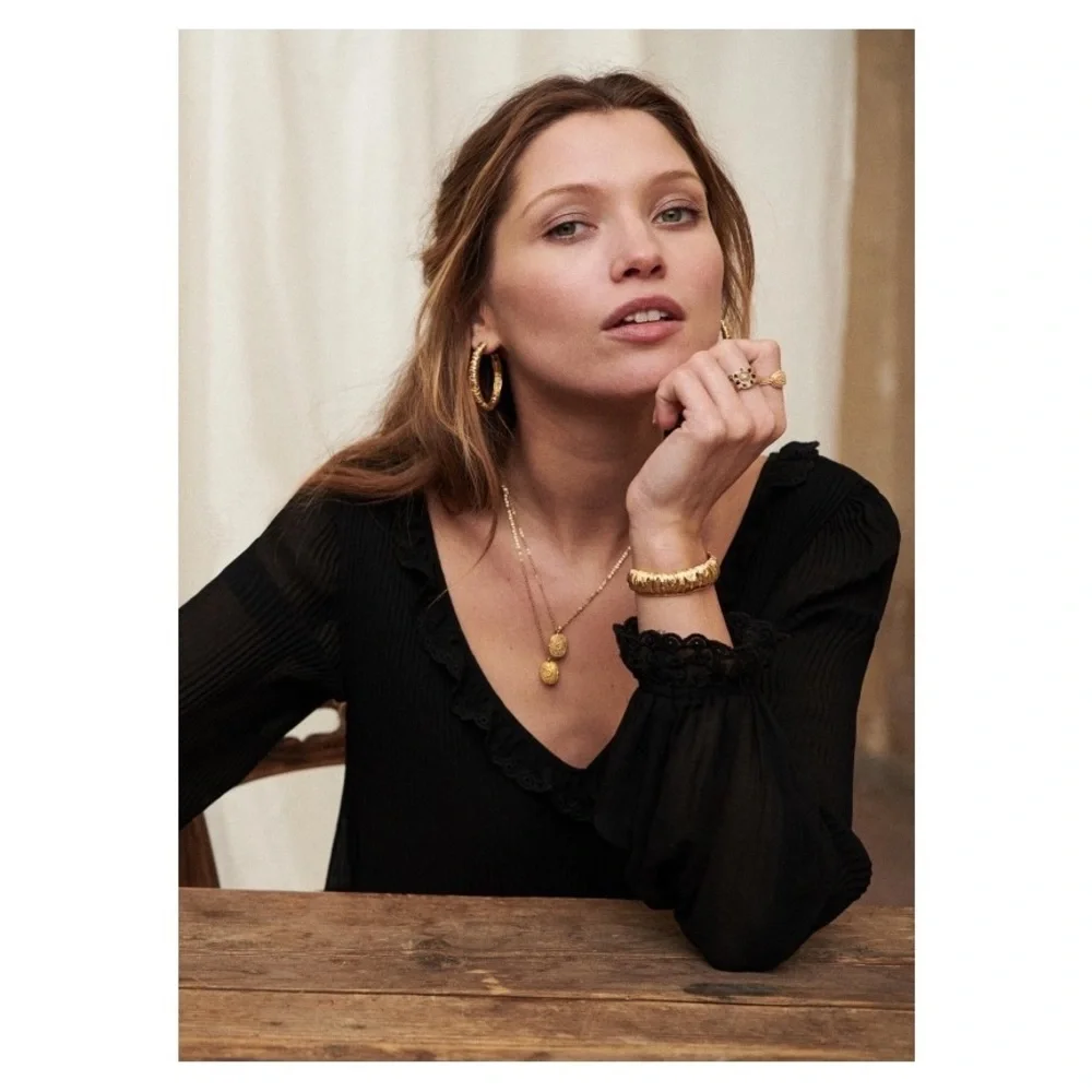 Sezane Black Blouse with Ruffle Detail - Picture 4 of 8